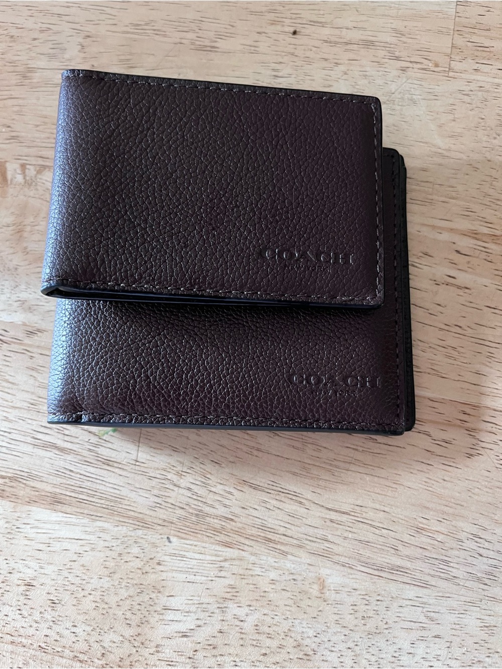 Coach Men's Pebbled Leather Bifold Wallet in Dark Brown
